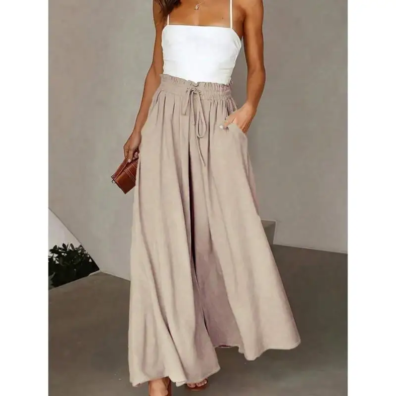 

Ele High Waist Pleated Wide Leg Pants Bots Cross-Border New Sle Vintage Ciwalk Nine Points Pants Polyester Fiber
