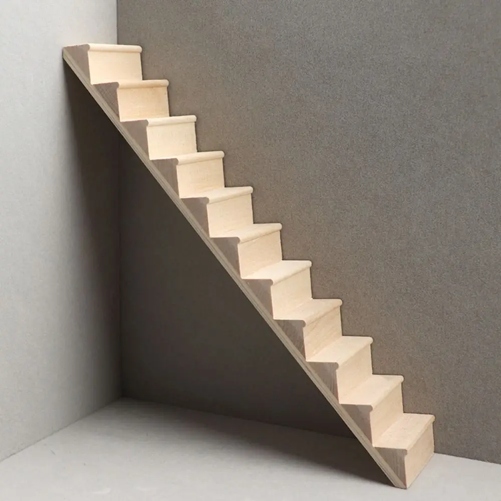Pretend Play 1:12 Dollhouse Furniture DIY Miniature Mini Stairway Model Wood Stair Railing Stairs with Handrail