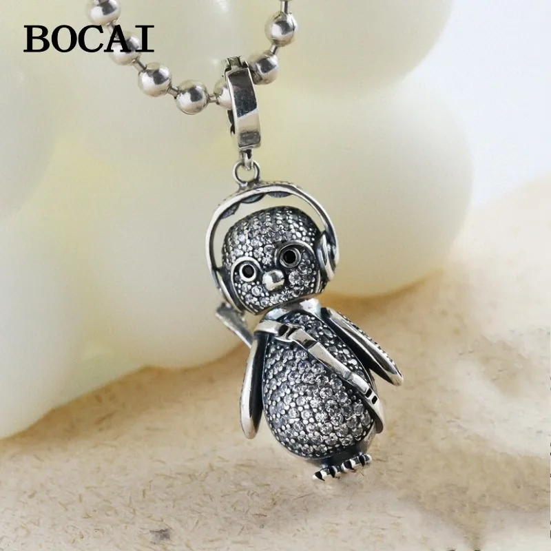 BOCAI New S925 Silver Vintage Fashionable Minimalist Versatile Bear Guitar Pendant Girl Gift