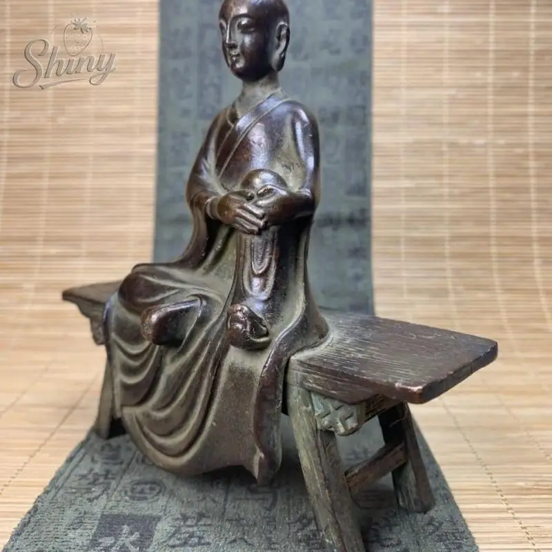 Antique Copper Bench Bodhisattva King Tipitaka Statue Desktop Ornament Buddha Figurine Lucky Feng