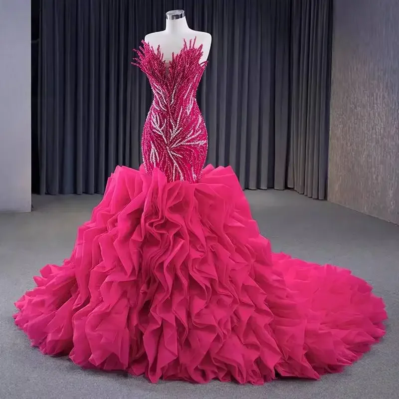 

Очаровательное свадебное платье в форме сердца с блестками и бусинами для невесты, каскадные оборки, корсет русалки сзади, свадебное платье