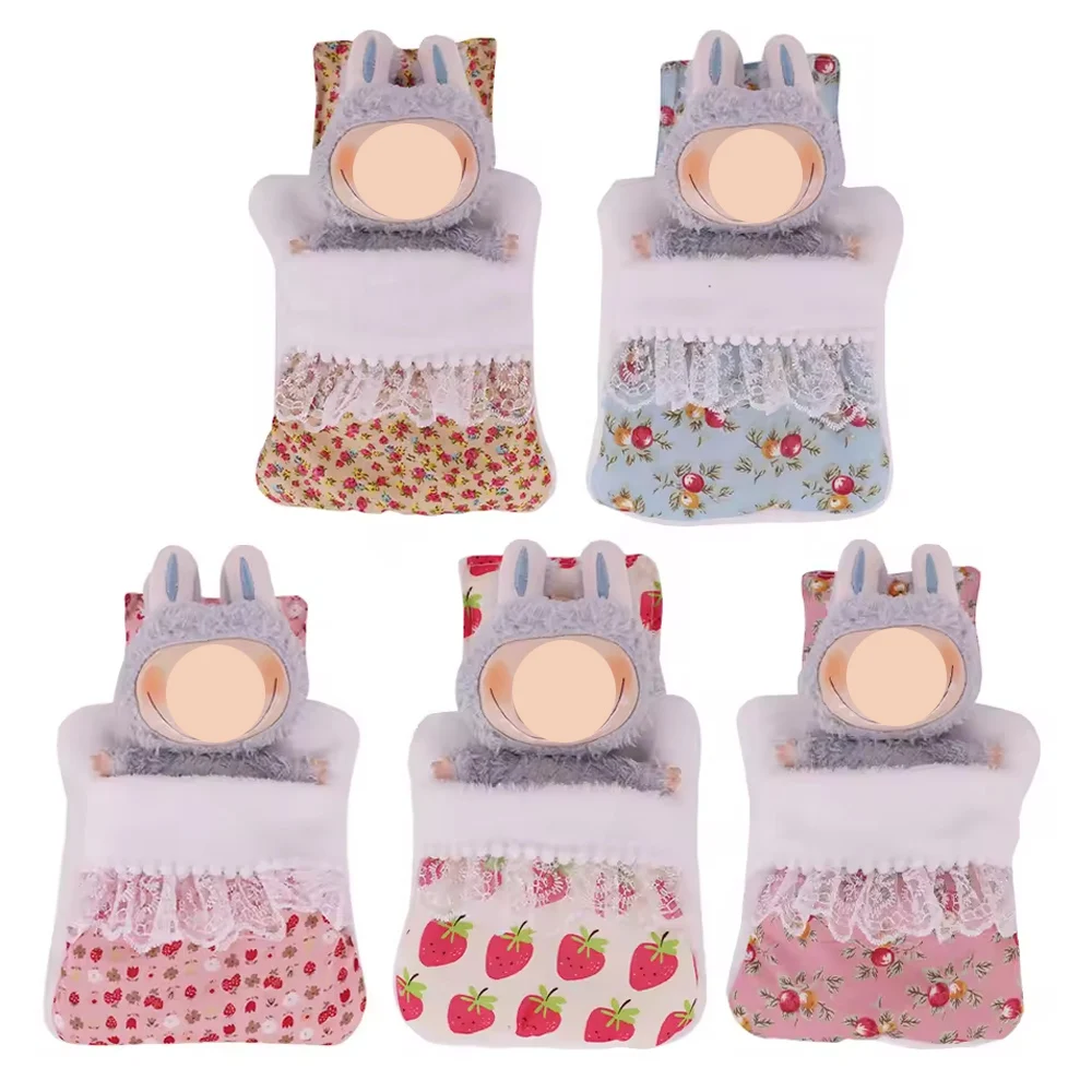 Juego de Mini accesorios para muñecas de 17cm para muñeca Labubu Pop 5/6 unids/set cama + edredón + pijama de almohada saco de dormir regalo para casa de muñecas, juguetes para niñas