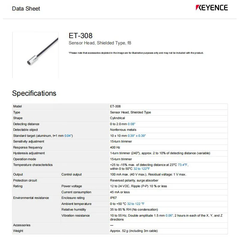 ET-308 KEYENCE Small non-ferrous metal proximity sensor amplifier, welcome to consult