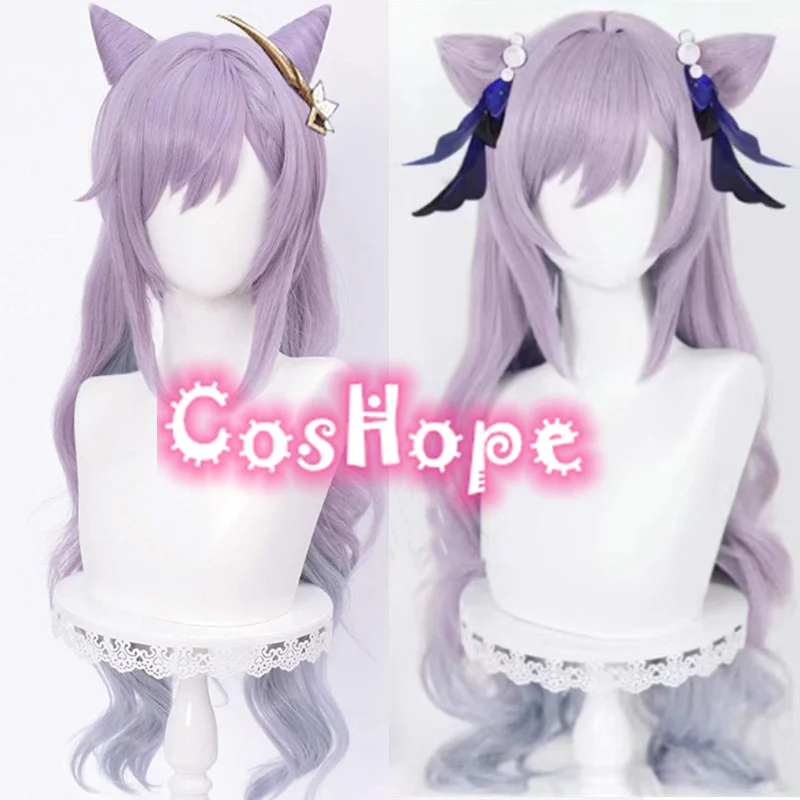 Keqing Cosplay Wig 80cm Long Curly Purple Gradient Wig Cosplay Anime Cosplay Wigs Heat Resistant Synthetic Wigs