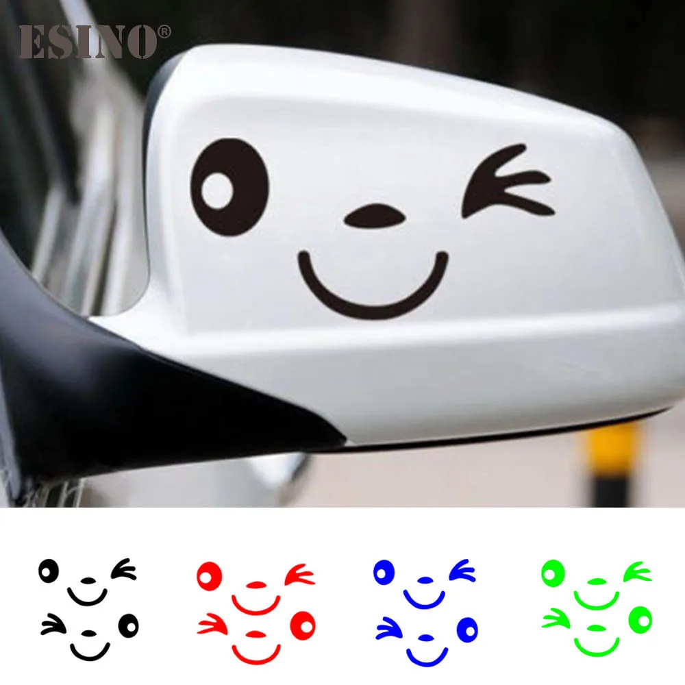 2 x Funny Creative Cartoon Car Styling Funny Smile Rear View Mirror Car Sticker Decorative PVC 3D Carving Auto Decal Vinyl