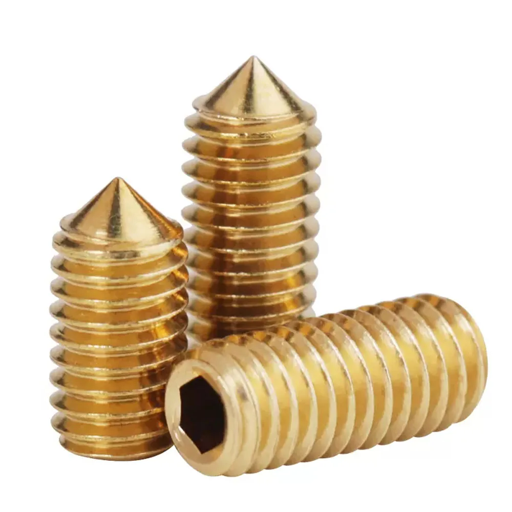 20/10pcs M3M4M5M6 Brass Headless Screw Tip Machine Meter Top Wire Fastening Screw Hex Hexagon Socket Allen Head Tapered End Bolt