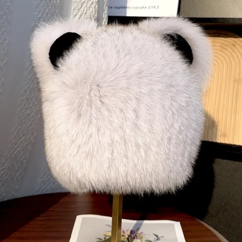 Popular Real Fox Fur Winter Hat With Bear Ears Warm For Outdoor Skiing Skating Street Wear For Women Cold Weather Outside Use