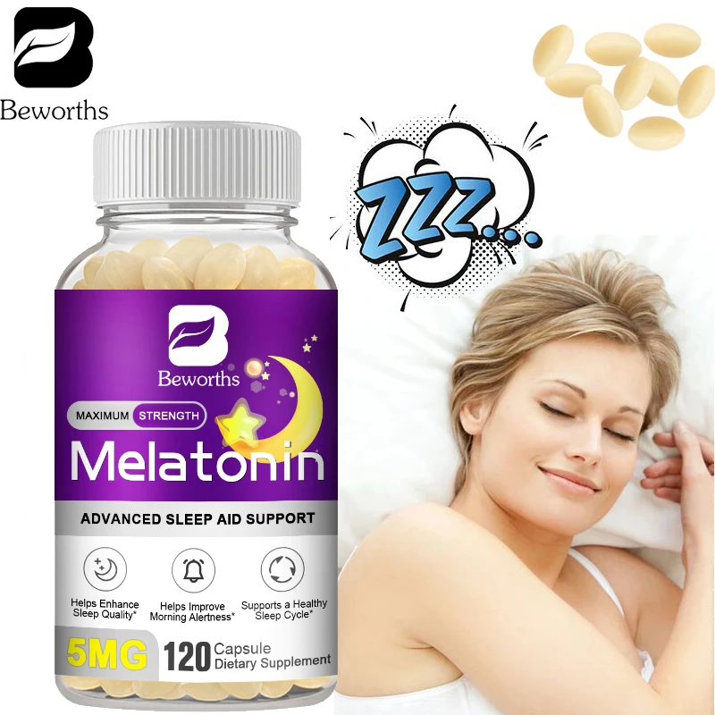 

BEWORTHS Melatonin 5mg Vitamin B6 Anti Stress Tools Sleeping Pills Melatonin to Sleep Stay Asleep Longer For Adult Beauty Health