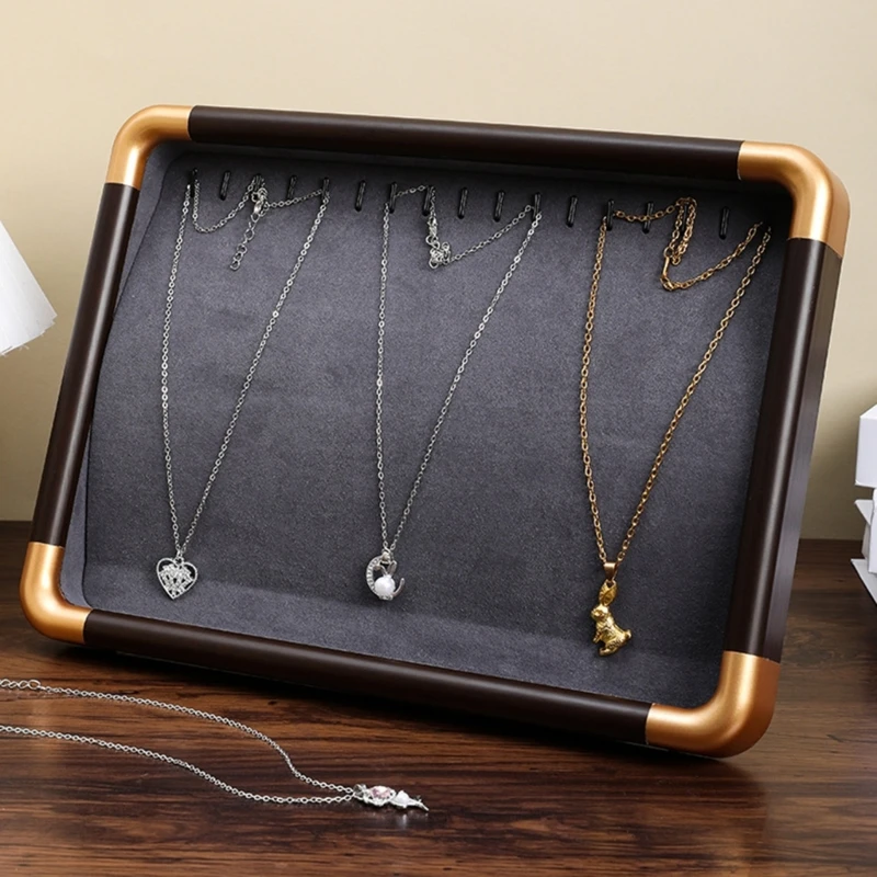 Sophisticated Walnut Jewelry Accessories Holder Velvets Interior Tray for Earrings and Necklaces Display