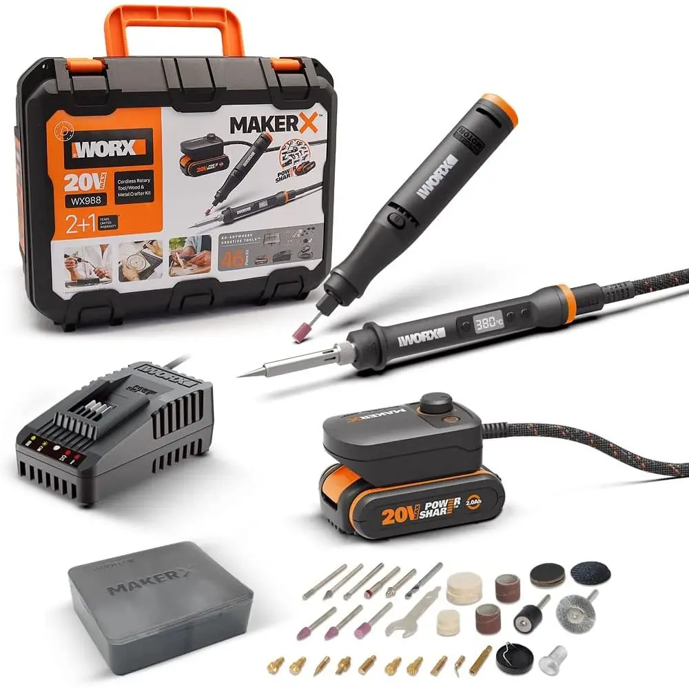 

20V 2.0Ah Lithium-ion Rotary Engraving Pen Set with Digital Soldering and Wood Burning Kit, 46 Accessories Included