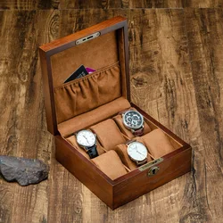 6 Slots Luxury Wooden Watch Box With Lock Storage Boxes Jewelry Bracelet Wrist Watch Display Organizer Collection Case Gift Box