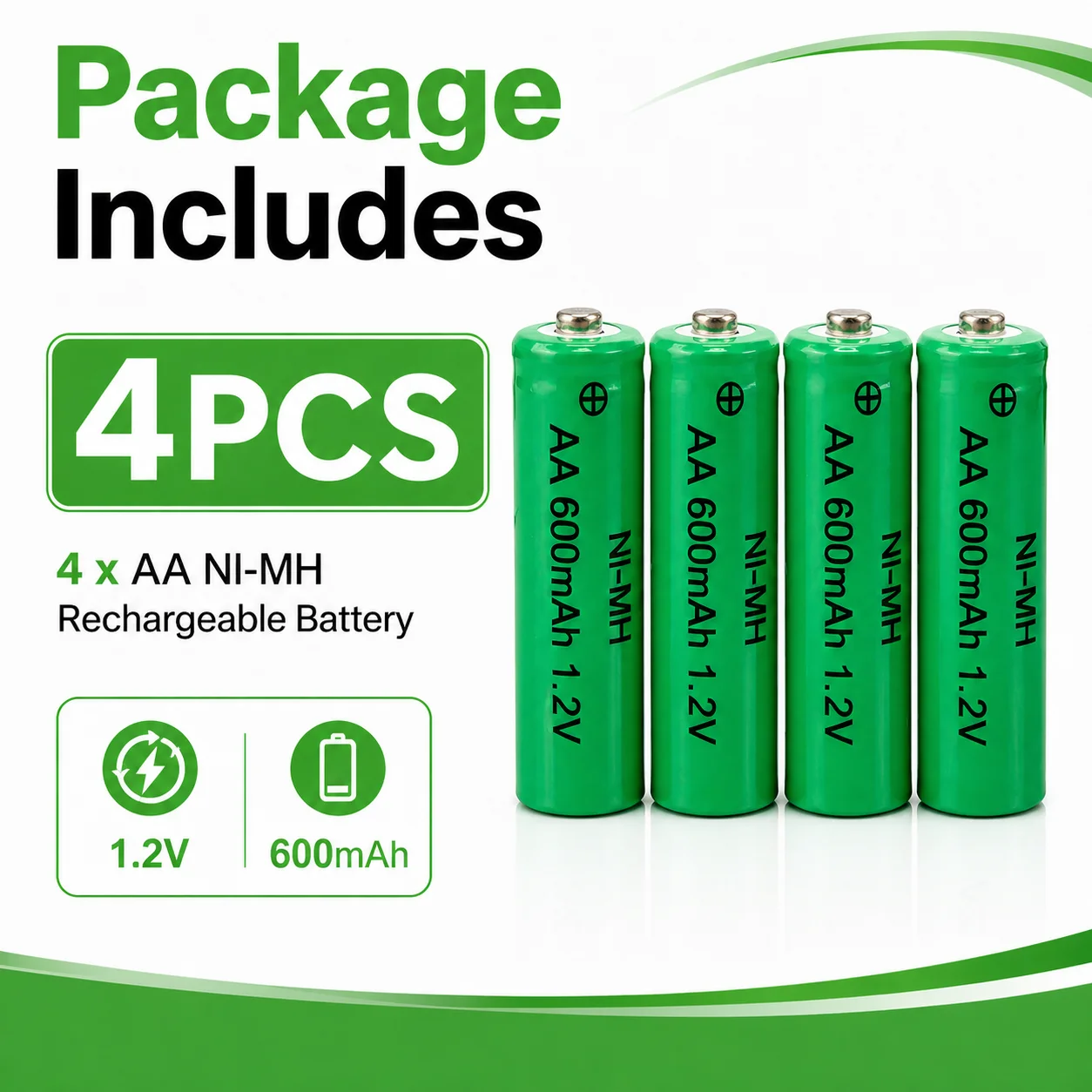 AA Ni-MH Rechargeable Battery 1.2V 600mAh AA Battery for Toys Flashlight Shaver Fan Remote Control 1-20PCS