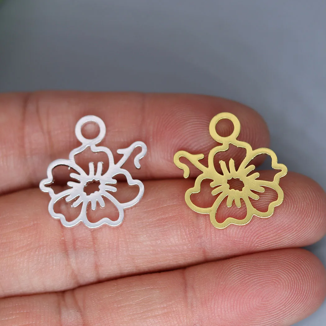 3pcs Exquisite Flower Charms for Jewelry Making DIY Craft Vintage Earrings Necklace Women Stainless Steel Pendant Accessories