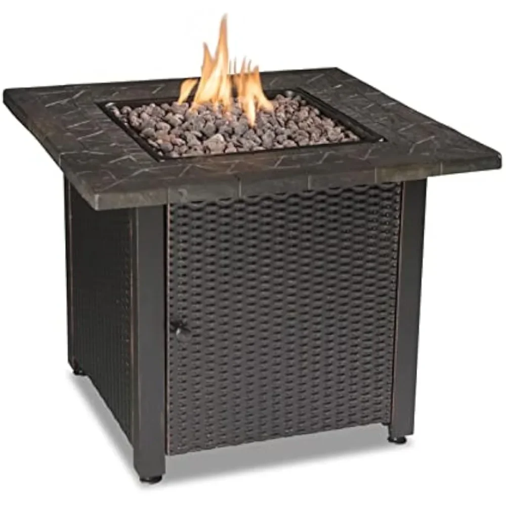

30" Gas Outdoor Fire Pit Table with Resin Mantel - Propane Fire Table for Patio, Backyard & Garden