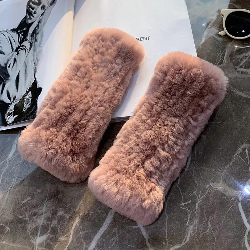 Warme Winterhandschuhe für Damen, 100 % natürliches echtes Rex-Kaninchenfell, weiche Strickhandschuhe, echte modische Damen-Handwärmer-Accessoires – Detail 5