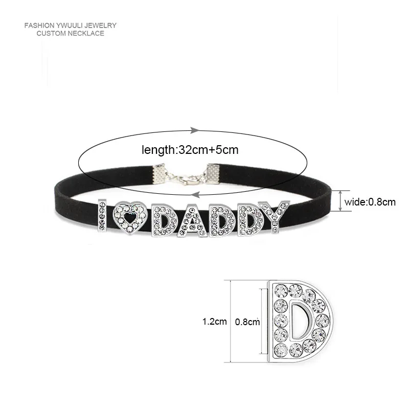 Rhinestone Letters Custom Name I love DADDY Choker Necklace for Women Fashion Kpop Korean Leather Collar Cosplay Jewelry Gift