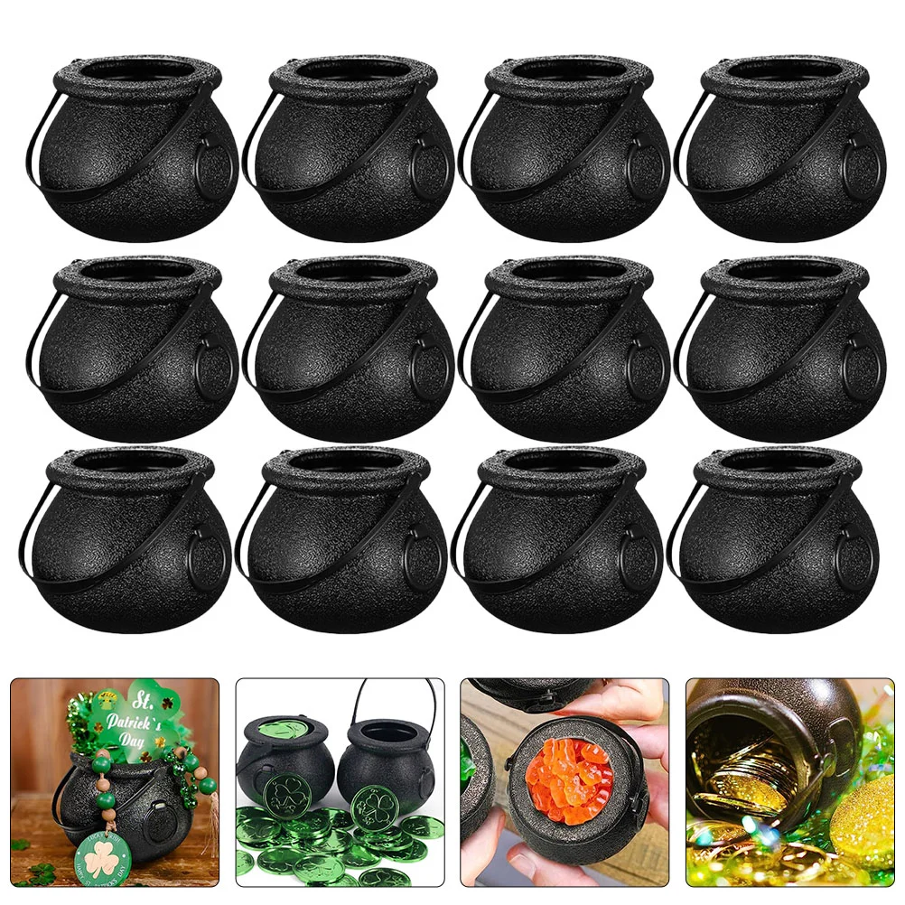 

12 Pcs Ghost Decor Halloween Candy Jar Gold Coin Children's Birthday Gifts Bucket Bowl Pot Black Trick Treat Cauldron Holder