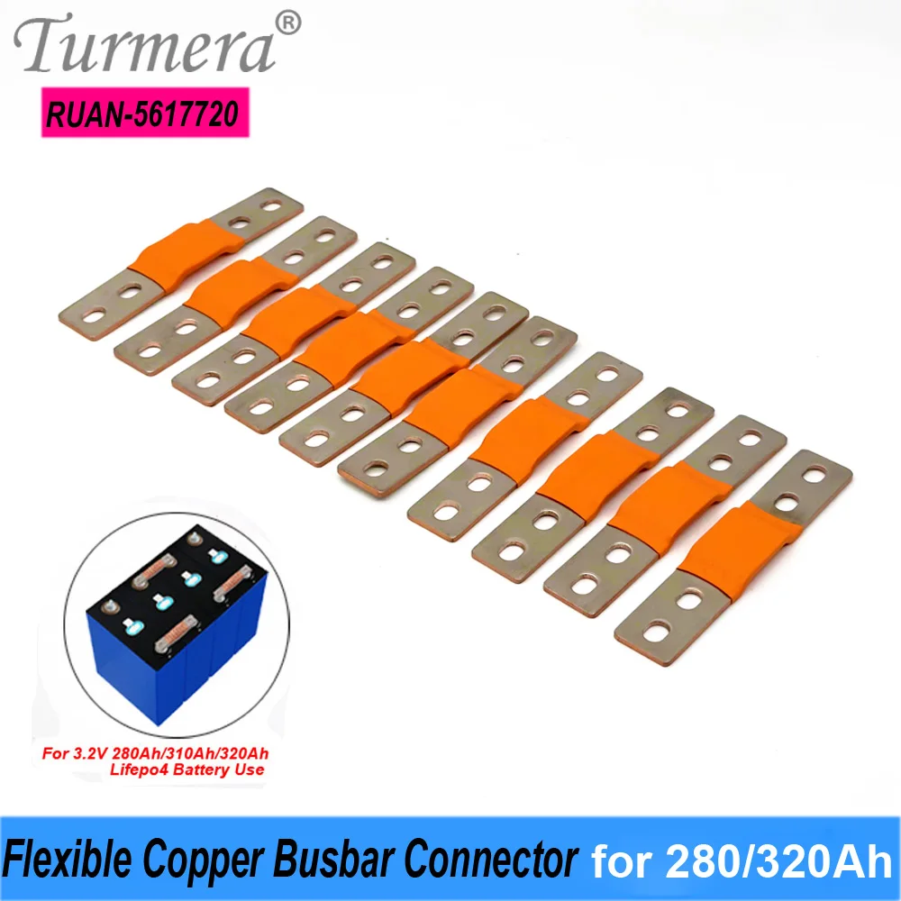 Turmera 12V Lifepo4 Battery Flexible Busbar Copper Connecter Hole to Hole 56mm 2mm 400A for 280Ah 320Ah Lifepo4 Battery 10Piece