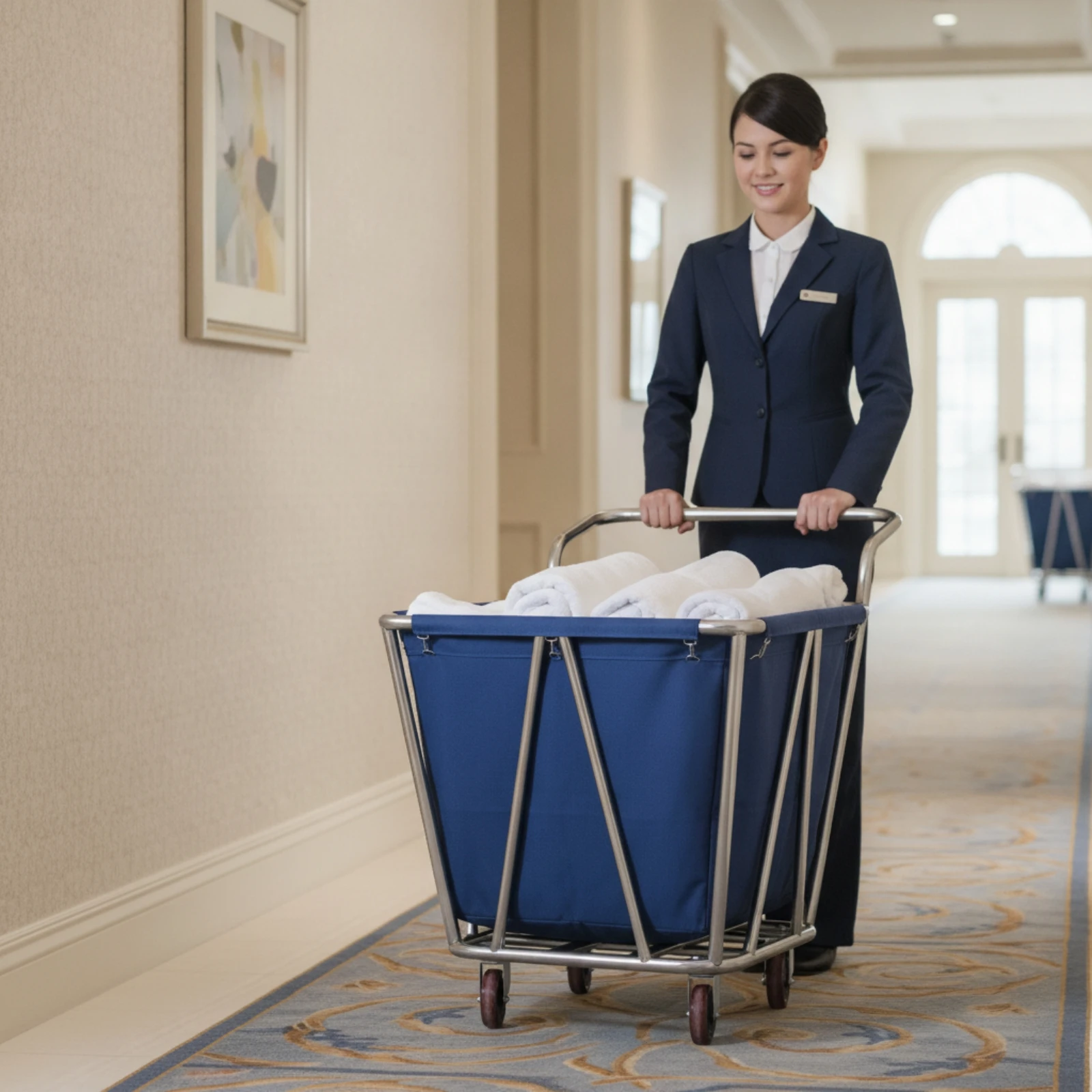 Linen Cart with Wheels Stainless Steel Laundry Hamper with Wheels Hamper with Handle Rectangular for Housekeeping Personnel