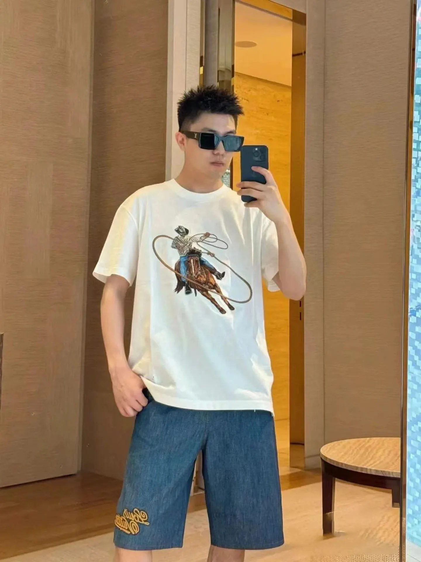 

Лето 2026: Модная футболка с вышивкой в стиле вестерн, повседневная, из чистого хлопка, с круглым вырезом, дышащая, комфортная