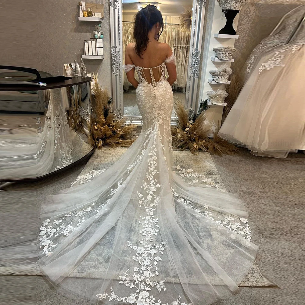 ANGEL Elegant Mermaid Wedding Dresses Women Open Back Sweetheart Off The Shoulder Bridal Gowns Sweep Train Vestidos De Novia