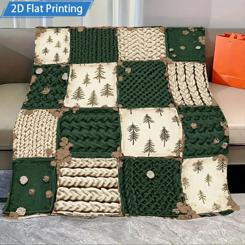 1 قطعة بطانية الفانيلا بطانية نمط متماسكة مريحة مع تصميم شجرة الصنوبر لديكور المنزل الشتوي وراحة الفراش
