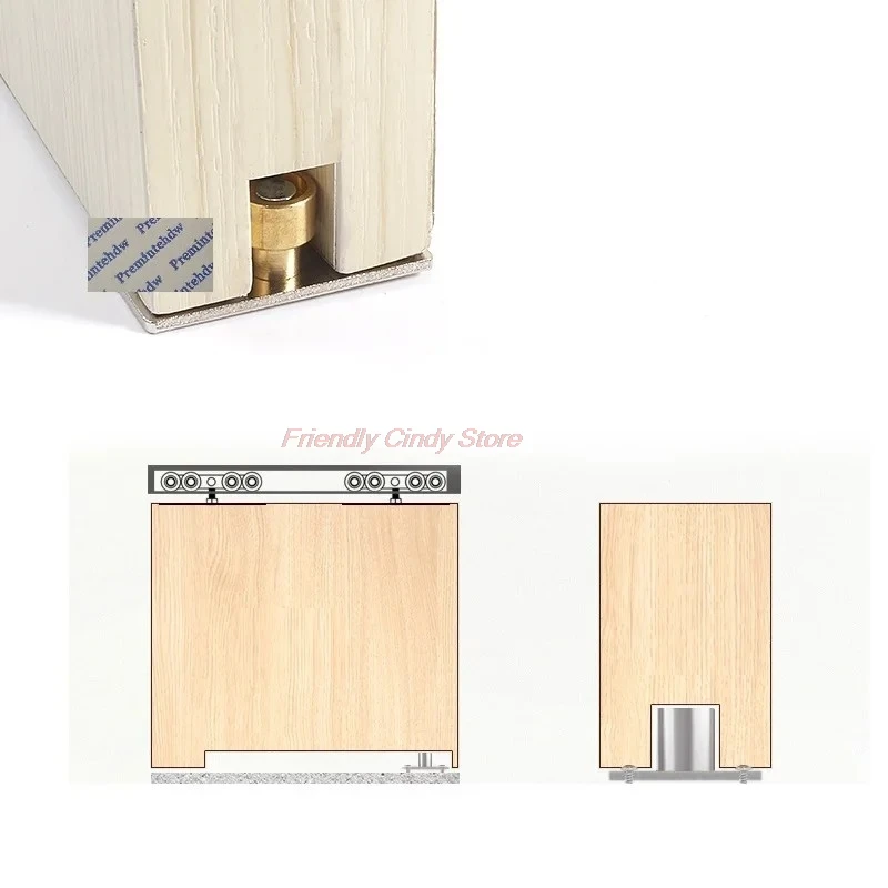 2Pcs Floor Mount Sliding Wooden Door Guide Roller Retainer Top Hung  Pivot Brass Wheel Bottom Grooved