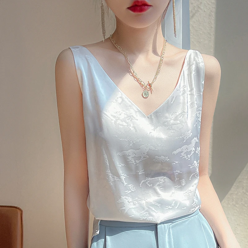 Summer V-Neck Acetic Acid Satin Camisole Women's New Sexy Beautiful Back Sleeveless Bottoming Shirt