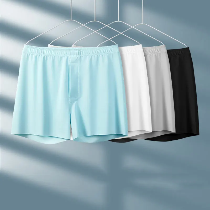 Sexy Männer Eis Seide Nahtlose Boxer Shorts Große Größe Lose Unterwäsche Pfeil Höschen Nachtwäsche Solide Atmungsaktive Unterhose Homewear