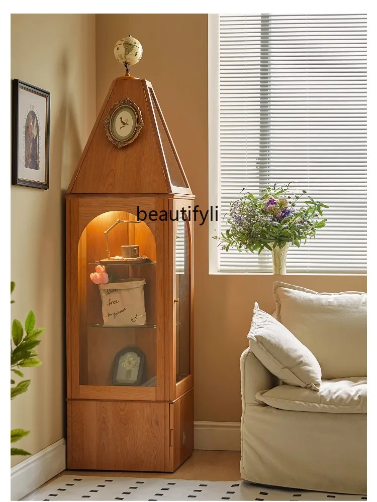 Modern Minimalist Display Cabinet Cherrywood Solid Wood Rotating Bookshelf Hand-Made Corner Cabinet Living Room Furniture