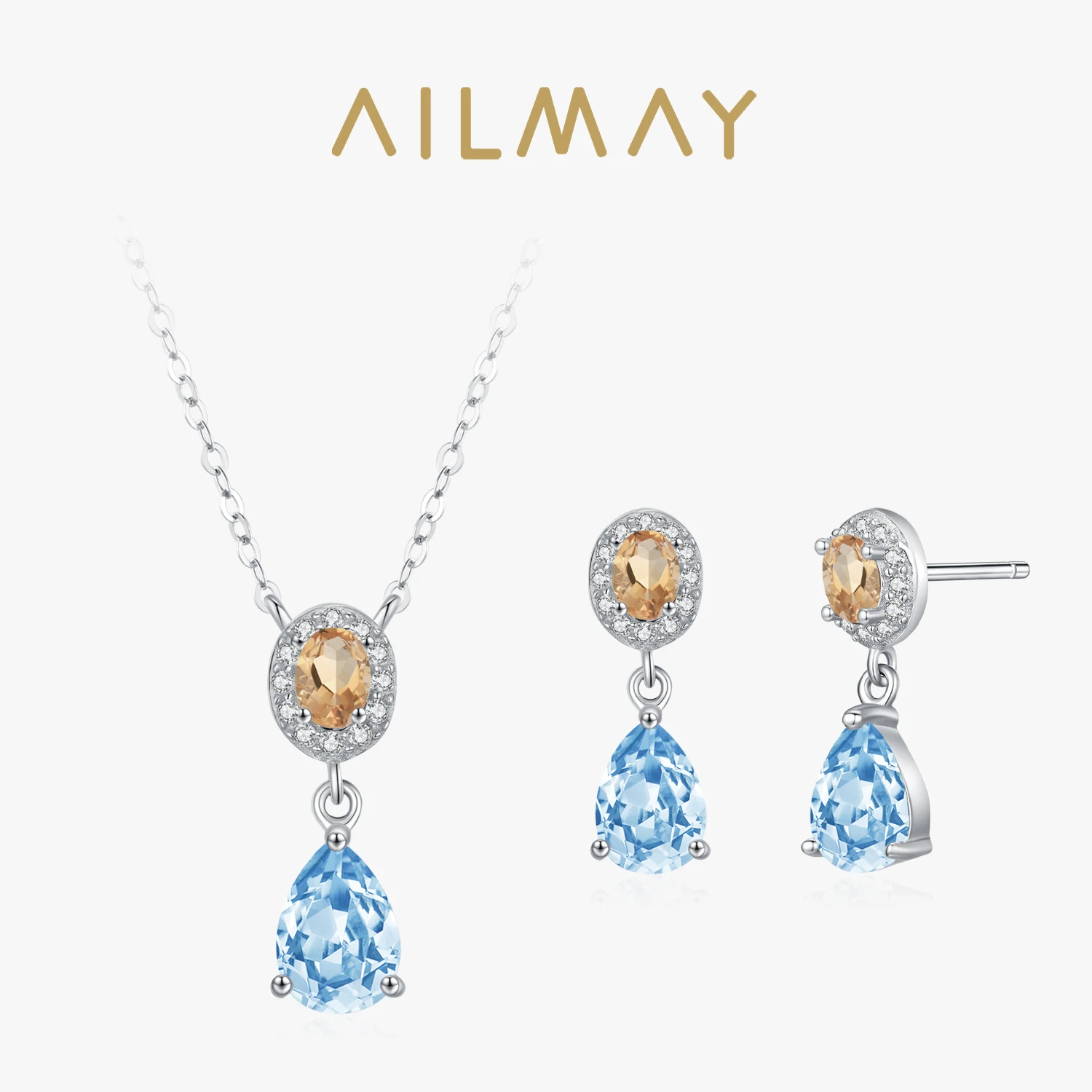 

Модный комплект Ailmay: серьги-капли и колье из стерлингового серебра 925 пробы с синим цирконом цвета шампань для свадьбы, банкета, вечеринки, праздника, подарок