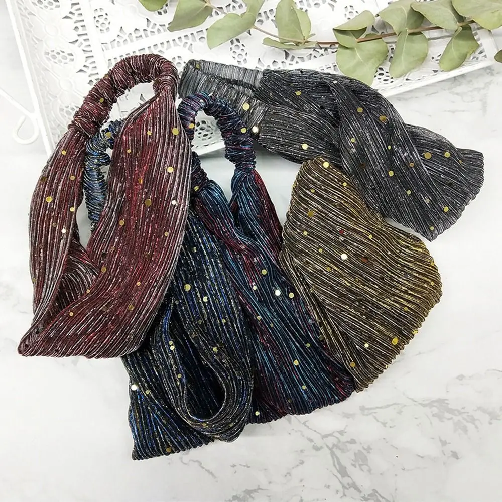 

Hair Wide Side Shiny Cloth Mother Hair Hoop Elastic Hair Band Mesh Hairbands Women Headband Korean Headwear Sequin Hair Band