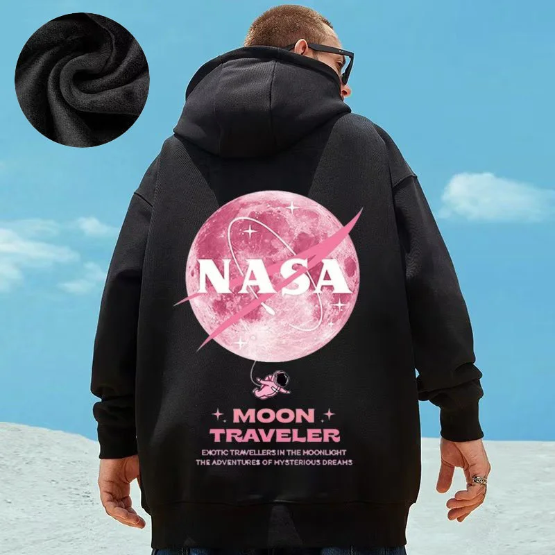 Trendy Hip-hop Oversized Hoodie Men's Trendy Ins New High Street Round Neck Casual Coat With Plush Spring And Autumn