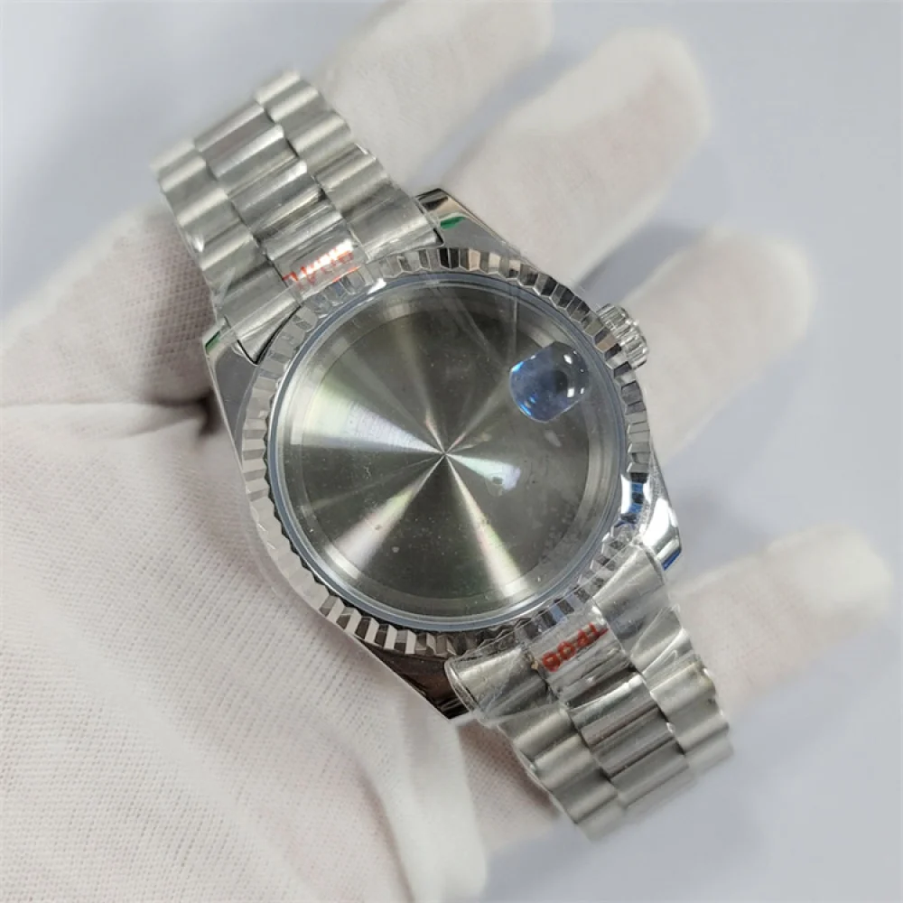 ​36/39MM Modifying Watch Case + President Bracelet Kits Round/ Fluted/ Incline Bezel Sapphire Glass for Japan NH35/ NH36/ 4R 7S