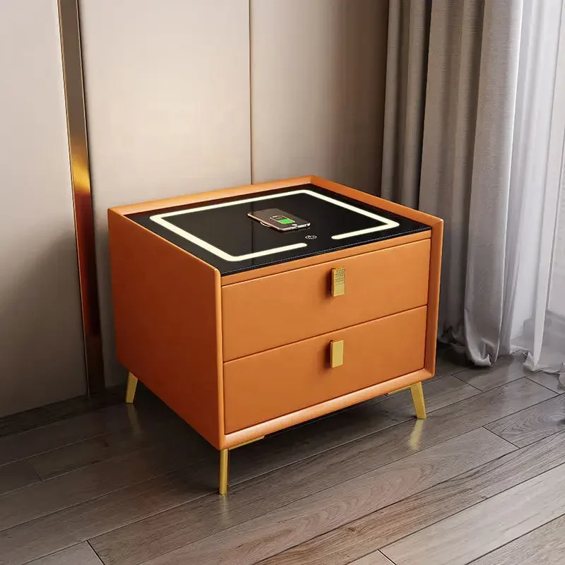

-Bedside Table Furniture Wooden Bed Room Furniture Smart Table Modern Nightstands With USB Wireless Charging