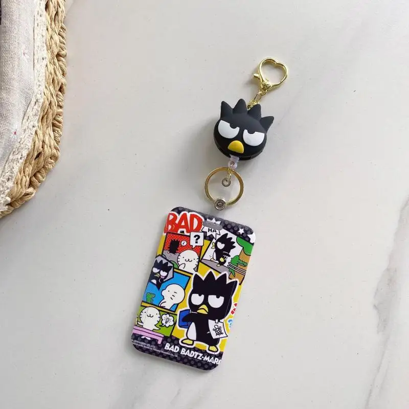 Sanrio Card Cover Kawaii Cartoon Badtz Maru Bus Card Protective Sleeve Cute School Bag Backpack Pendant Doll Keychain Toy Girls