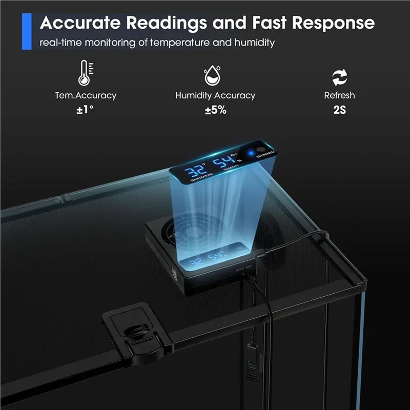 AB41-Reptile Tank LED Digital Terrarium Thermometer Hygrometer With Dehumidifier Ventilation Fan For Snakes Bearded Dragons Geck view 5