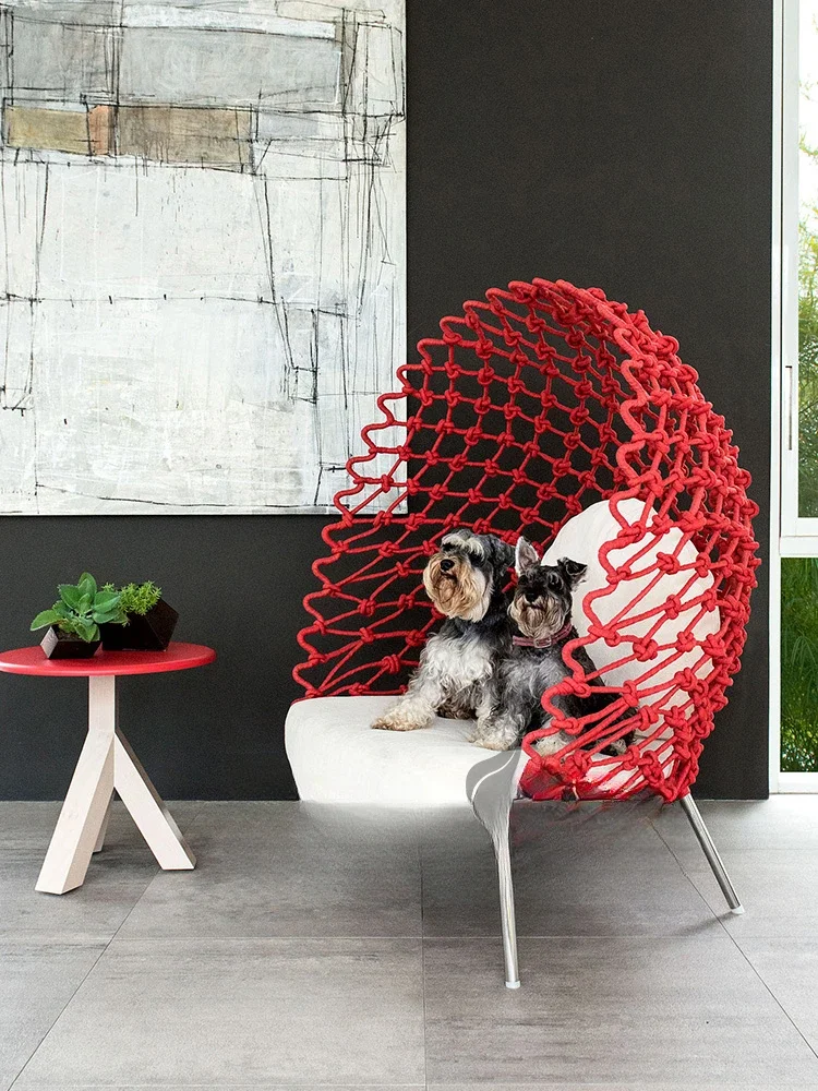 Outdoor balcony, rattan chair, sofa, single person internet celebrity, lazy person, bird's nest, rattan woven tea table