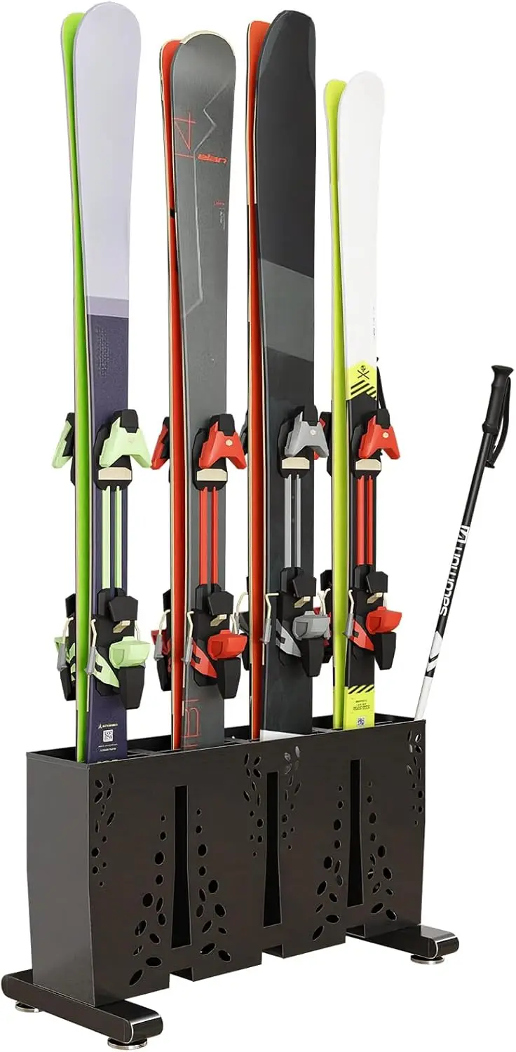 

Heavy Duty Metal Ski Storage Ra, 4 Pair Freestanding Steel Ski Holder, Floor Stand Ski Organizer Ra, Snowboard Floor Stand