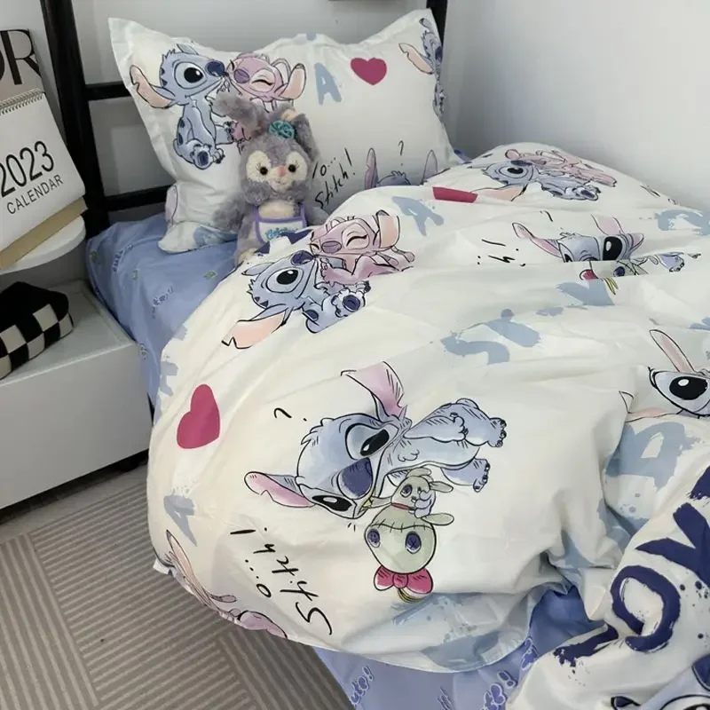 3/4pcs Disney Mickey Stitch Bedding Set Home Quilt Cover Sheets Set Kids Room Ornamental Accessories Student Dormitory Supplies