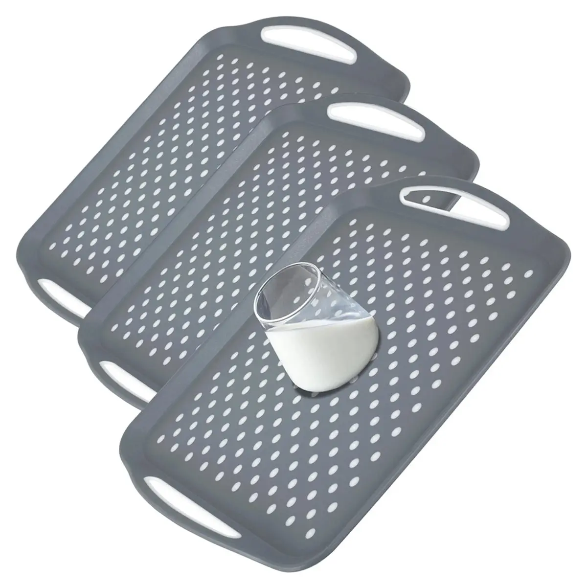 PROFESSIONAL USE Non Slip Food Serving Tray with Non-Slip Handle Rectangle Gripping Nubs Food Trays Shatterproof Plastic Dinner