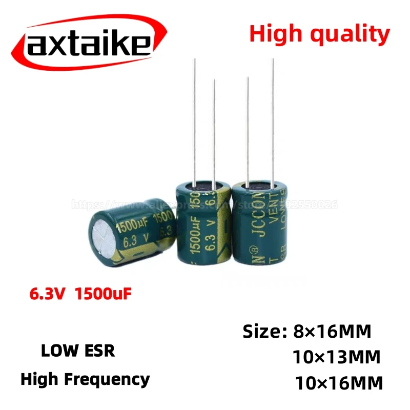 20PCS 8×16MM 10×13MM 6.3V1500uF Aluminum Capacitor, High Frequency Low ESR 105°C  Radial for Power Supply/Solar Inverter Size: