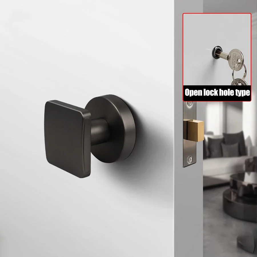 Zinc Alloy Invisible Door Lock Square Door Handle Single-Sided Invisible Indoor Door Lock with Small Keyhole Channel Lock