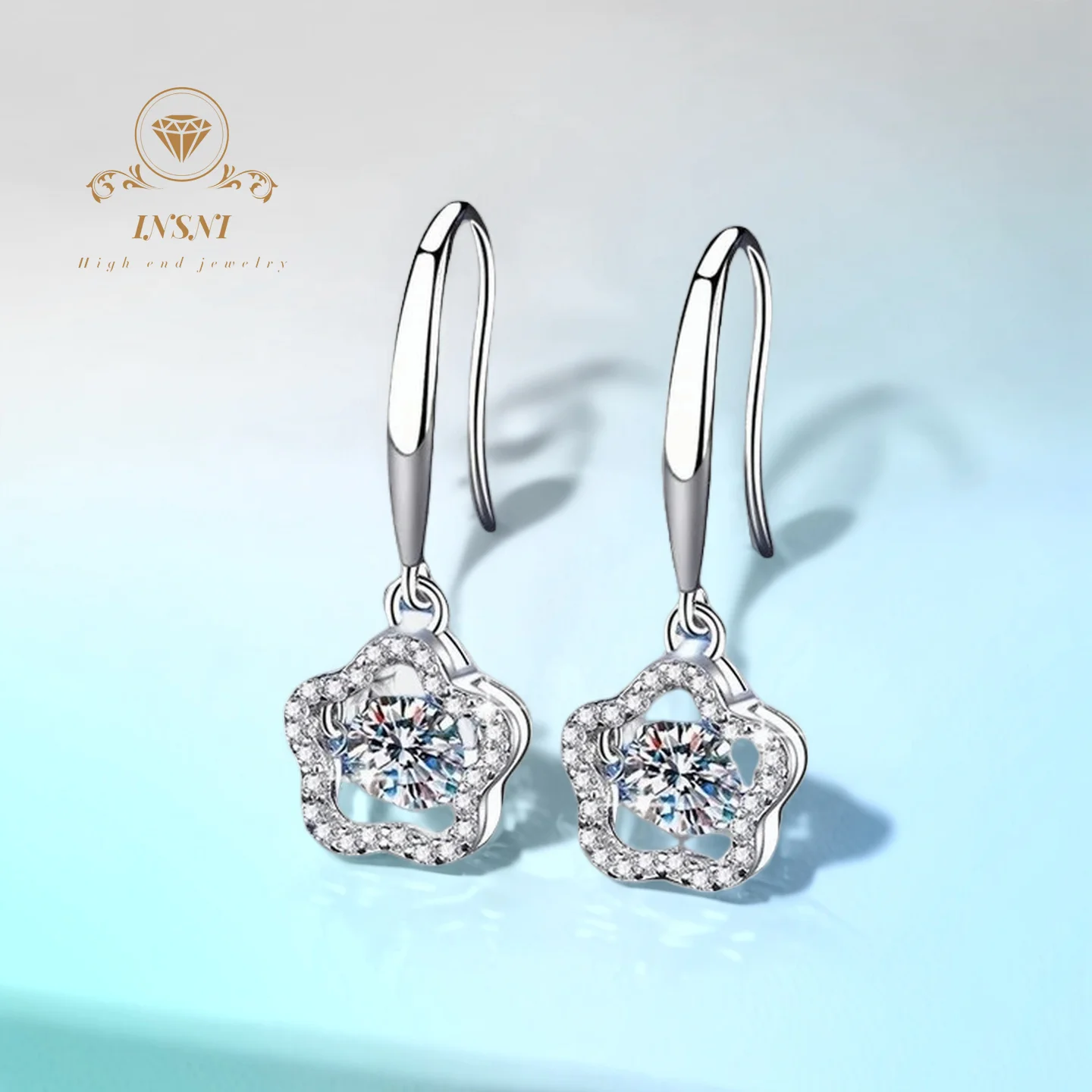 

1Ct Plum Blossom Moissanite Earrings S925 Sterling Silver Elegant Dangling Hook GRA Certified Jewelry Gift for Women
