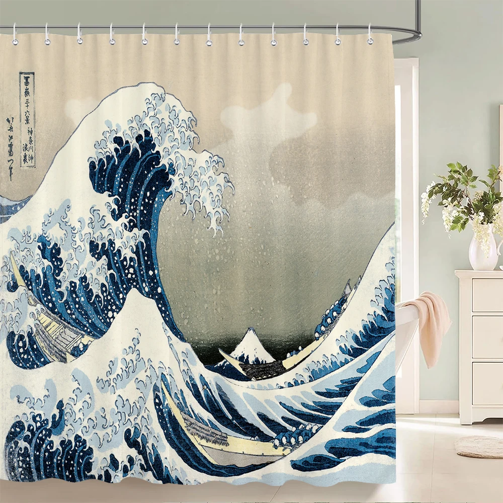 Japanese-style Shower Curtain 3d Ink Painting Bathroom Curtain Waterproof  With Hooks 180*240CM Shower Curtain Polyester Fabric