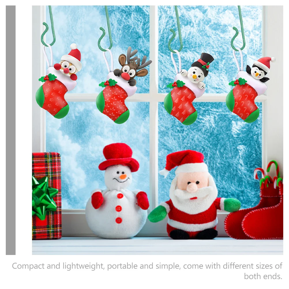 100Pcs Christmas Tree Plastic Hooks Green Sturdy S-Shaped Ornament Hangers for Balls Wreath Vine Decorations S-Shaped Hooks