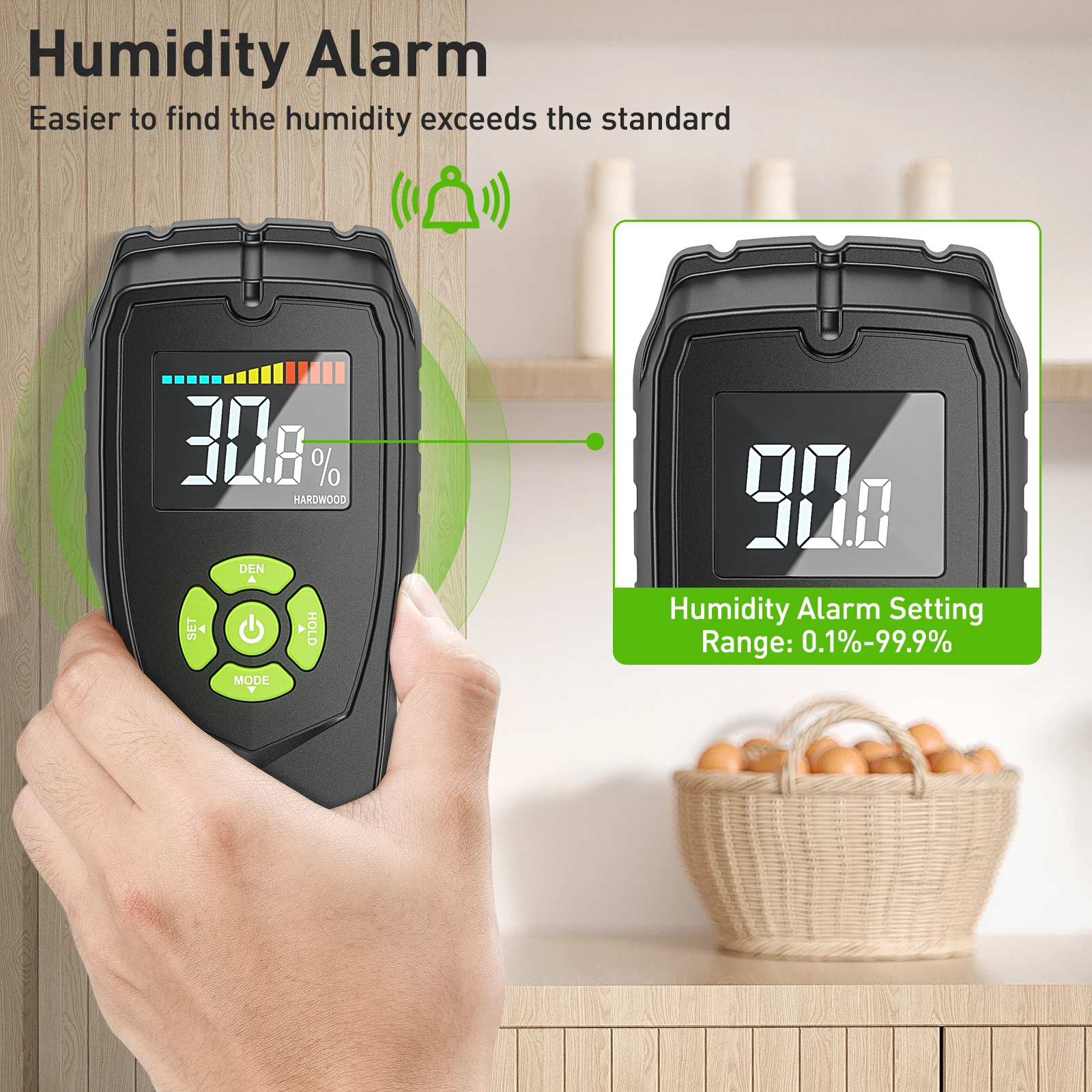 Huepar 4-IN-1 Inductive Moisture Meter Wood Detector Wall Scanner With LCD Display Humidity Sensor Timber Hygrometer Detect Tool