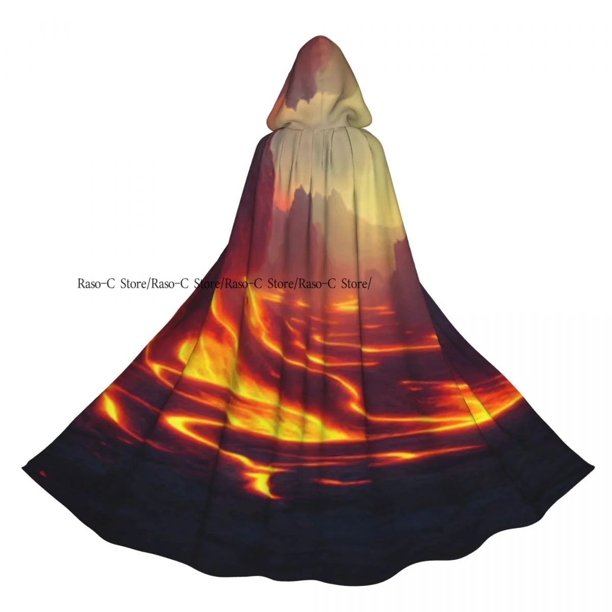 

Unisex Witch Party Reversible Hooded Adult Vampires Cape Cloak Fantasy Landscape With Lava