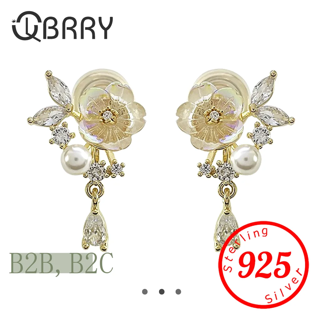 

Korean Style Moon Lingth Pearl Flower Earrings Simple Temperament Zircon Flower Clip on Earrings Earrings Without Piercing Ears