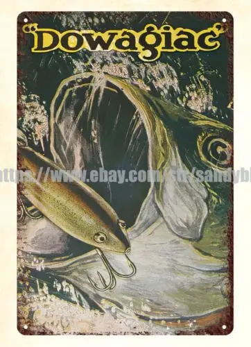 1919 Heddon Dowagiac fishing lure bait tackle metal tin sign tin bar signs sale sign